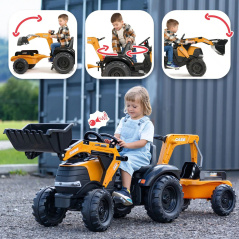 Traktor z przyczepą na pedały z łyżką i koparką Case / Falk