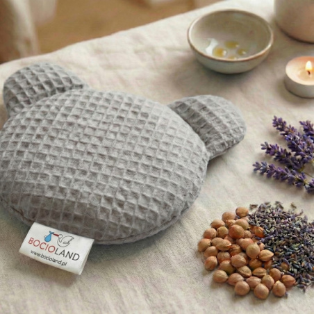 Termofor miś z pestkami wiśni i lawendą 180g Szary / Bocioland