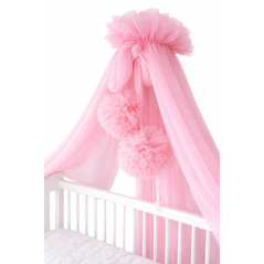 Baldachim do łóżeczka Tiul jasny róż + pompony / Camicco