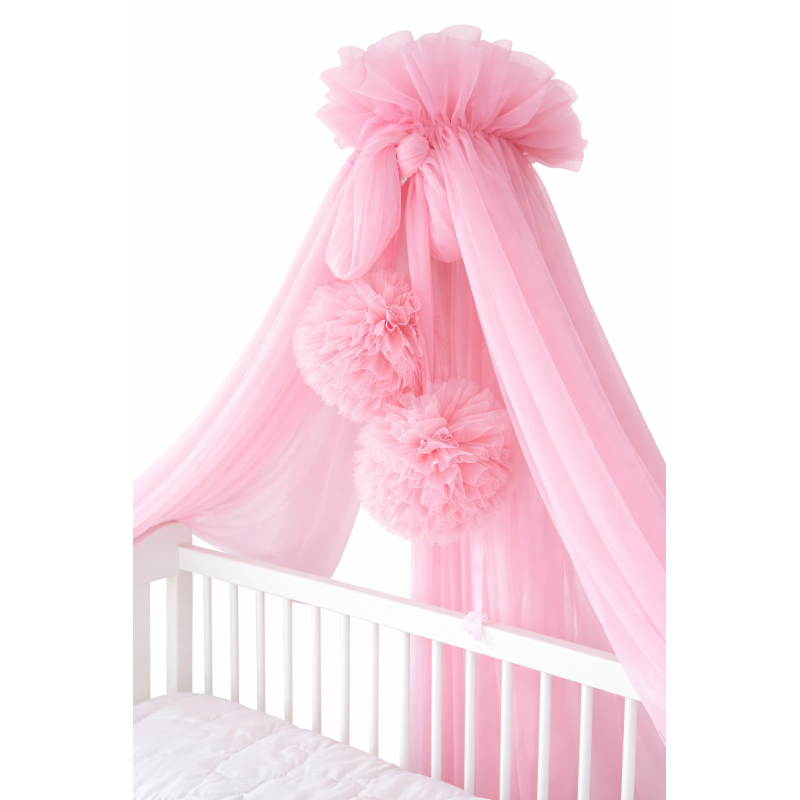 Baldachim do łóżeczka Tiul jasny róż + pompony / Camicco