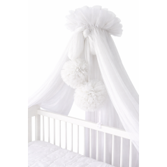 Baldachim do łóżeczka Tiul biały + pompony / Camicco