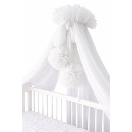 Baldachim do łóżeczka Tiul biały + pompony / Camicco