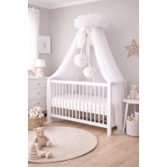 Baldachim do łóżeczka Tiul biały + pompony / Camicco