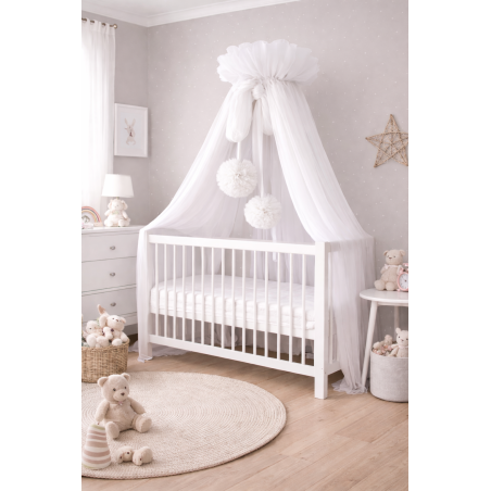 Baldachim do łóżeczka Tiul biały + pompony / Camicco