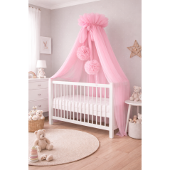 Baldachim do łóżeczka Tiul jasny róż + pompony / Camicco