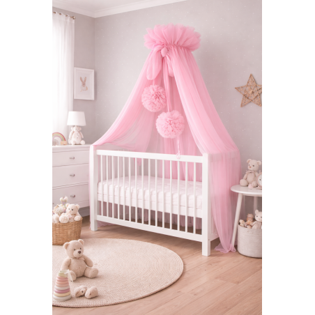 Baldachim do łóżeczka Tiul jasny róż + pompony / Camicco