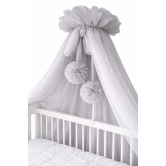 Baldachim do łóżeczka Tiul szary + pompony / Camicco