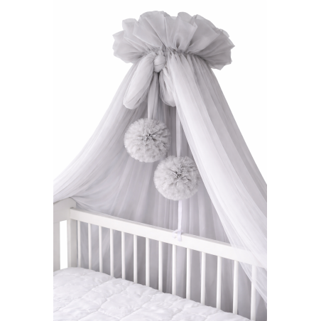Baldachim do łóżeczka Tiul szary + pompony / Camicco