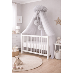 Baldachim do łóżeczka Tiul szary + pompony / Camicco