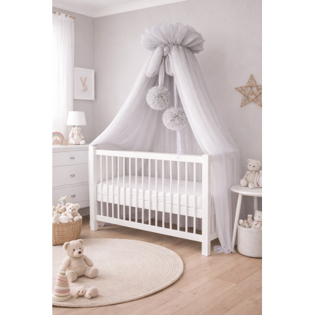 Baldachim do łóżeczka Tiul szary + pompony / Camicco