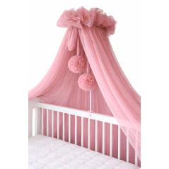Baldachim do łóżeczka Tiul różowy + pompony / Camicco