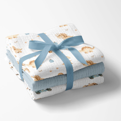 Pieluszki muślinowe 70x70 cm 3 szt. Niebieska + wzór / Bocioland