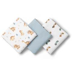 Pieluszki muślinowe 70x70 cm 3 szt. Niebieska + wzór / Bocioland