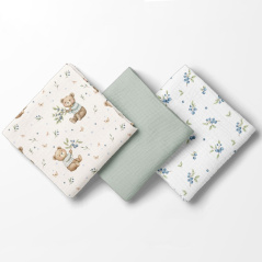 Pieluszki muślinowe 70x70 cm 3 szt. Zielona + wzór / Bocioland