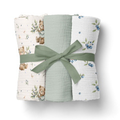 Pieluszki muślinowe 70x70 cm 3 szt. Zielona + wzór / Bocioland