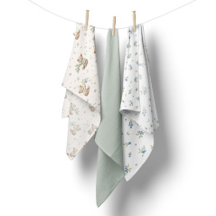 Pieluszki muślinowe 70x70 cm 3 szt. Zielona + wzór / Bocioland