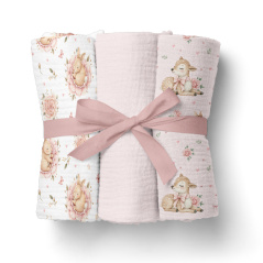 Pieluszki muślinowe 70x70 cm 3 szt. Różowa + wzór / Bocioland