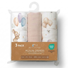 Pieluszki muślinowe 70x70 cm 3 szt. Beżowa + wzór / Bocioland