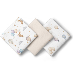 Pieluszki muślinowe 70x70 cm 3 szt. Beżowa + wzór / Bocioland