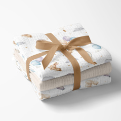 Pieluszki muślinowe 70x70 cm 3 szt. Beżowa + wzór / Bocioland