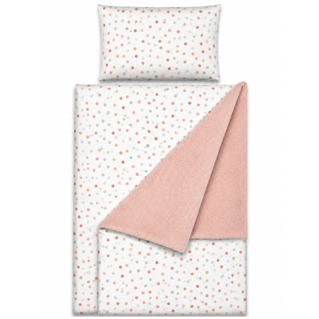 Komplet pościeli kołderka + poduszka 60x80+30x40 cm Kropki różowe / Szumisie