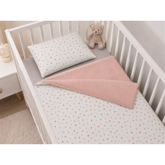 Komplet pościeli kołderka + poduszka 60x80+30x40 cm Kropki różowe / Szumisie
