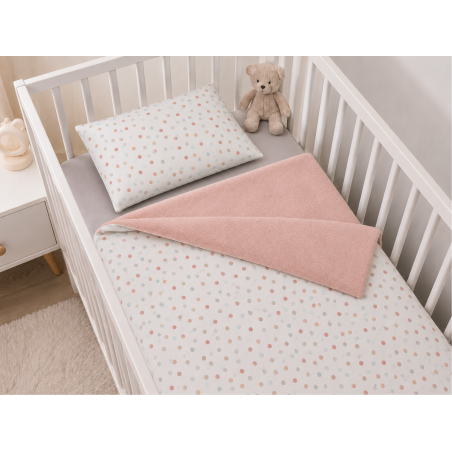 Komplet pościeli kołderka + poduszka 60x80+30x40 cm Kropki różowe / Szumisie