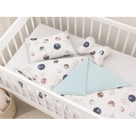 Komplet pościeli kołderka + poduszka 60x80+30x40 cm + motylek Księżyce / Szumisie