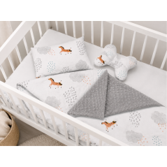 Komplet pościeli kołderka + poduszka 60x80+30x40 cm + motylek Koniki szare / Szumisie