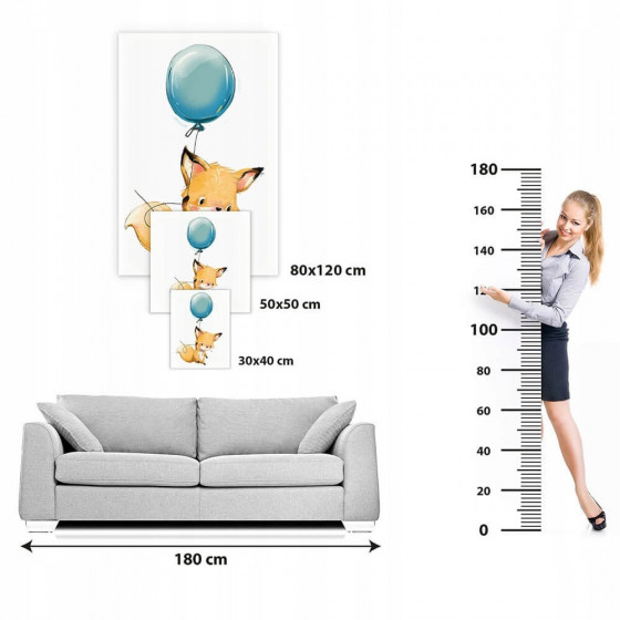 Lisek z niebieskim balonikiem obraz 60x80 cm / Revolio