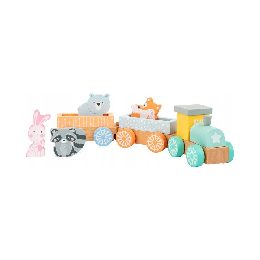 Drewniana pastelowa ciuchcia z leśnymi zwierzątkami / Small Foot Design