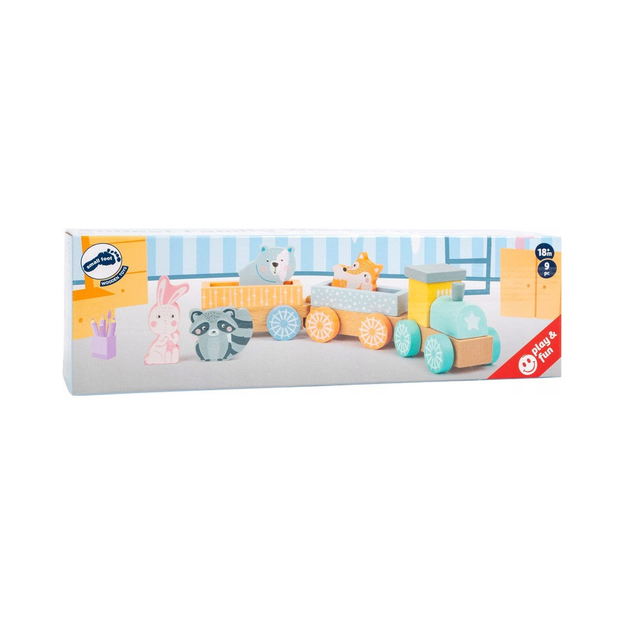 Drewniana pastelowa ciuchcia z leśnymi zwierzątkami / Small Foot Design